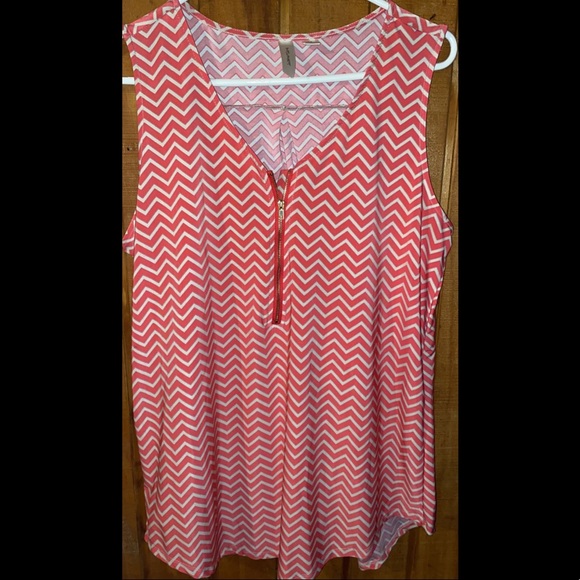 Tacera Women’s pink and white chevron shirt with gold zipper Size Medium - Picture 1 of 2